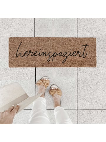 Eulenschnitt Kokos-Fußmatte "Hereinspaziert" in Hellbraun - (L)25 x (B)75 cm