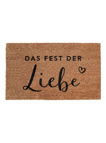 Eulenschnitt Kokos-Fußmatte "Fest der Liebe" in Hellbraun - (L)45 x (B)75 cm