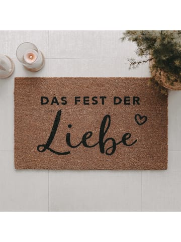 Eulenschnitt Kokos-Fußmatte "Fest der Liebe" in Hellbraun - (L)45 x (B)75 cm