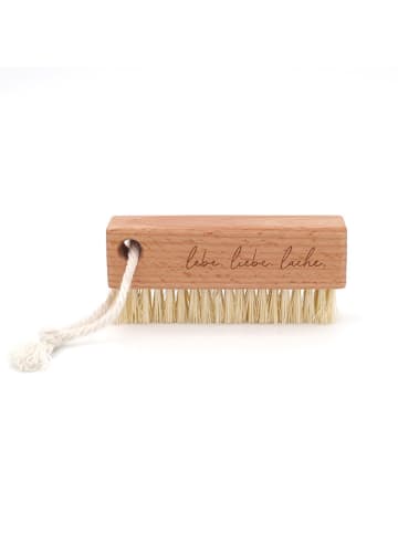 Eulenschnitt Nagelbürste "Lebe Liebe Lache" in Natur - (B)9,5 x (H)4 x (T)1,8 cm