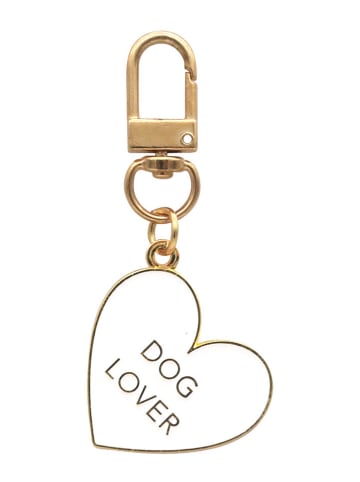 Eulenschnitt Schlüsselanhänger "Dog Lover" in Gold/ Weiß - (L)6,8 x (B)3,3 cm