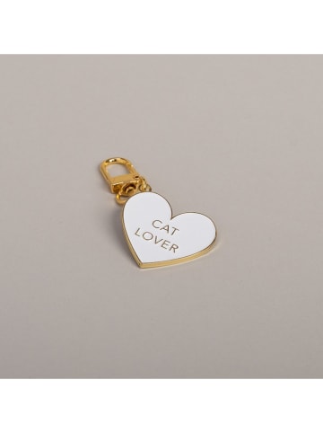 Eulenschnitt Schlüsselanhänger "Cat Lover" in Gold/ Weiß - (L)6,8 x (B)3,3 cm