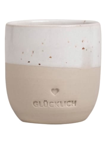 Eulenschnitt Espressobecher "Glücklich" in Beige/ Weiß - 40 ml