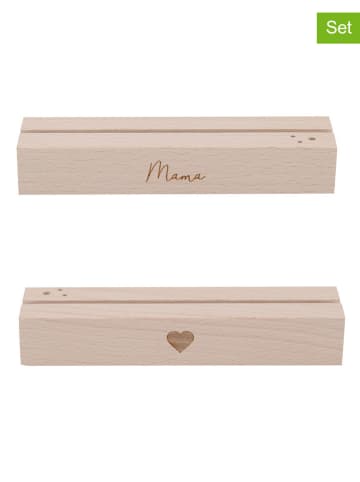 Eulenschnitt 2er-Set: Karten- & Blumenhalter "Mama" in Natur - (B)12 x (H)2 cm