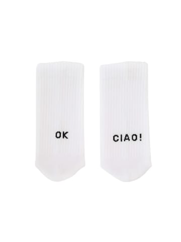 Eulenschnitt Socken "Ok Ciao!" in Weiß