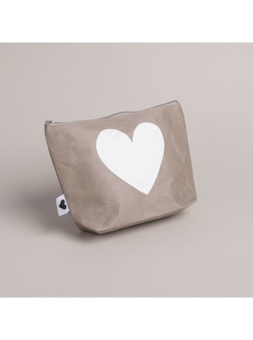 Eulenschnitt Kosmetiktasche "Herz" in Grau - (B)23 x (H)15 x (T)6 cm
