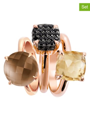 Les Petites Précieuses 3-delige set: rosévergulde ringen met edelstenen