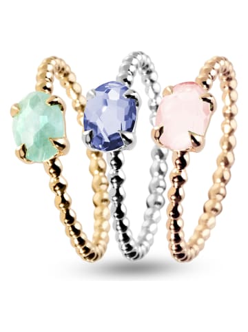 Les Petites Précieuses 3-delige set: zilveren ringen met edelstenen