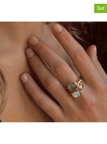 Les Petites Précieuses 3-delige set: vergulde ringen met edelstenen