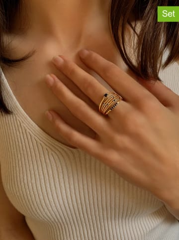 Les Petites Précieuses 3-delige set: vergulde ringen met edelstenen