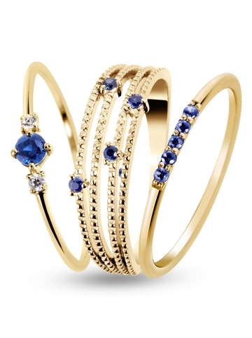 Les Petites Précieuses Pozłacane pierścionki (3 szt.) z cyrkoniami i szafirami