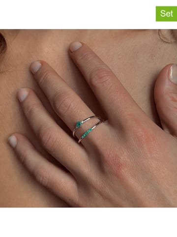 Les Petites Précieuses 2-delige set: zilveren ringen met edelstenen
