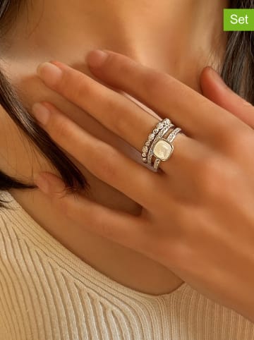 Les Petites Précieuses 3er-Set: Silber-Ringe mit Edelsteinen