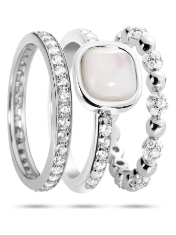 Les Favorites 3-delige set: zilveren ringen met edelstenen