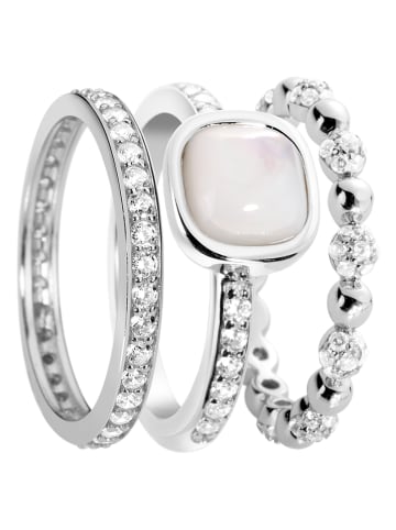 Les Petites Précieuses Zilveren ring met edelstenen en parelmoet