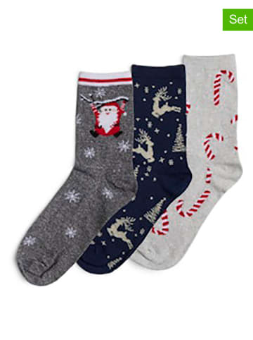 Pieces 3er-Set: Socken in Grau/ Dunkelblau