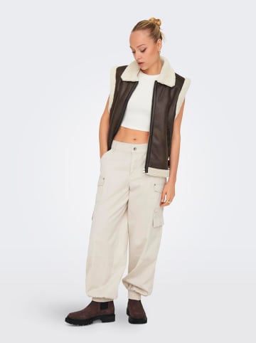 ONLY Weste "Betty" in Dunkelbraun/ Creme
