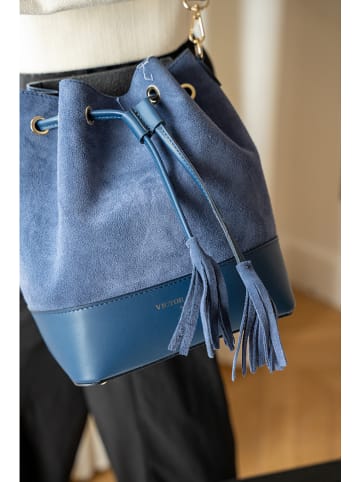 Victor & Hugo Paris Leder-Umhängetasche "Livy" in Dunkelblau - (B)21 x (H)27 x (T)15 cm