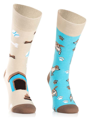 TODO SOCKS Skarpety (2 pary) w kolorze beżowo-błękitnym