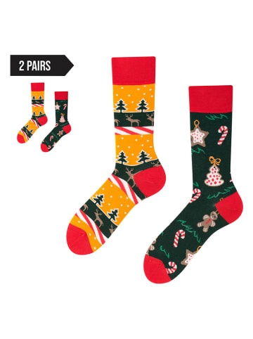 TODO SOCKS Skarpety (2 pary) w kolorze czerwono-zielono-żółtym