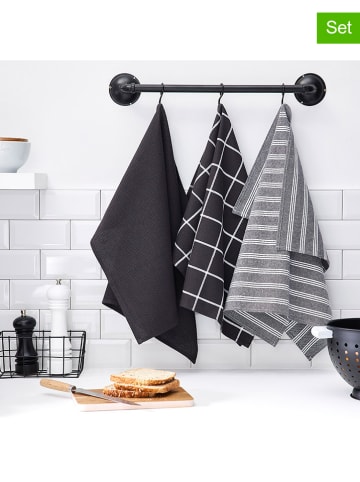 Today 3er-Set: Geschirrtücher "Essential Fusain" in Grau/ Schwarz - (L)70 x (B)50 cm