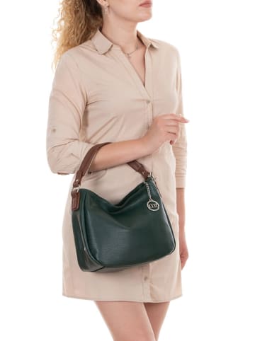 Mia Tomazzi Leder-Schultertasche "Molise" in Dunkelgrün - (B)30 x (H)20 x (T)8 cm