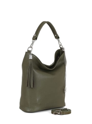 Mia Tomazzi Leder-Schultertasche "Sabaudia" in Khaki - (B)26 x (H)28 x (T)12 cm