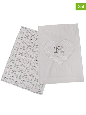 Boltze 2er-Set: Geschirrtücher "Lovelies" in Grau/ Beige - (L)70 x (B)50 cm