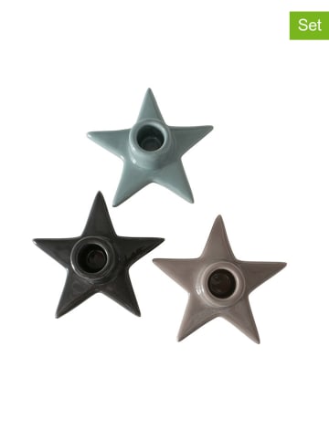 Boltze 3er-Set: Kerzenhalter "Odessia" in Blau/ Schwarz/ Grau - (H)4,5 x Ø 11,5 cm