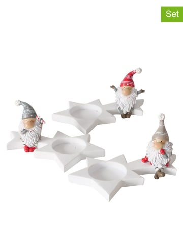 Boltze 3er-Set: Teelichthalter "Wichtel" in Rot/ Grau - (H)7 x Ø 9,5 cm