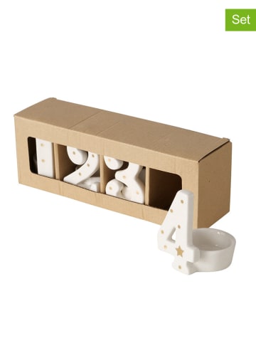 Boltze 4-delige set: theelichthouders "Numero" wit - (H)8,5 x Ø 7 cm