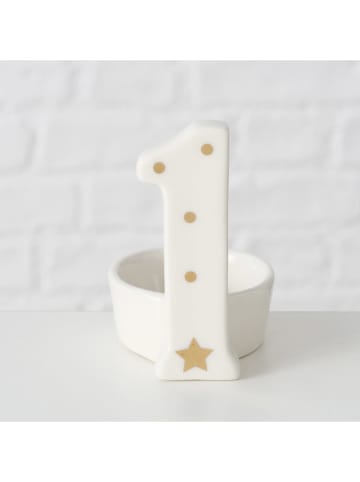 Boltze 4-delige set: theelichthouders "Numero" wit - (H)8,5 x Ø 7 cm
