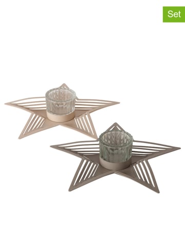 Boltze 2er-Set: Teelichthalter "Storla" in Beige/ Grau - Ø 21,5 cm