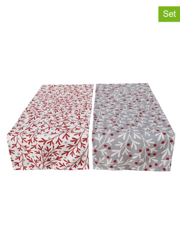 Boltze 2er-Set: Tischläufer "Clara" in Grau/ Rot - (L)140 x (B)40 cm