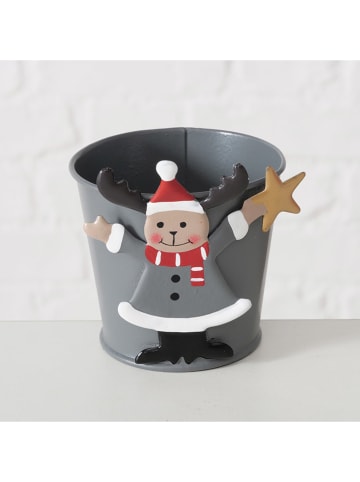 Boltze 2-delige set: overpotten "Jonte" rood/grijs - (H)8 x Ø 8 cm