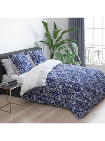 Cacharel textiles 2er-Set: Satin-Kissenbezüge ''Birds'' in Dunkelblau/ Weiß