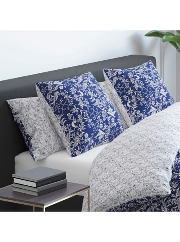 Cacharel textiles 2er-Set: Satin-Kissenbezüge ''Birds'' in Dunkelblau/ Weiß