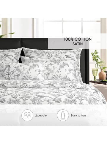 Cacharel textiles Satin-Bettwäsche-Set "Jardin" in Weiß/.Hellgrau
