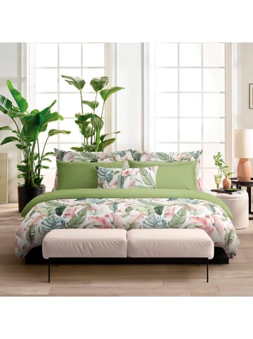 Cacharel textiles Satin-Bettwäsche-Set ''Palma'' in Weiß/ Grün/ Rosa