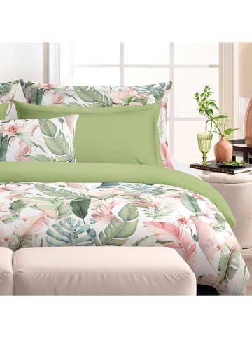 Cacharel textiles Satin-Bettwäsche-Set ''Palma'' in Weiß/ Grün/ Rosa