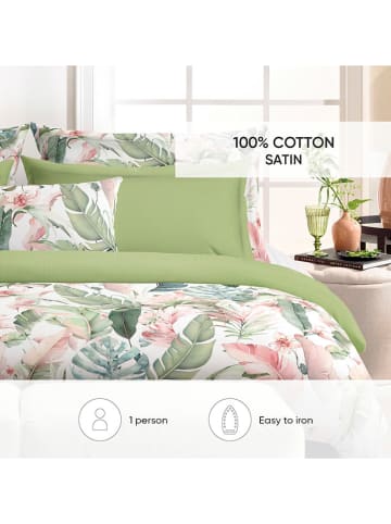 Cacharel textiles Satin-Bettwäsche-Set ''Palma'' in Weiß/ Grün/ Rosa
