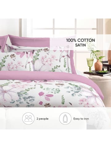 Cacharel textiles Satin-Bettwäsche-Set ''Dahlia'' in Weiß/ Lila