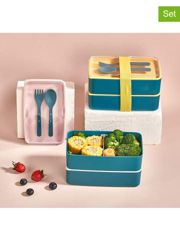 Violeta Home Pojemniki (2 szt.) w kolorze niebiesko-żółtym na lunch - 11 x 10 x 18,5 cm