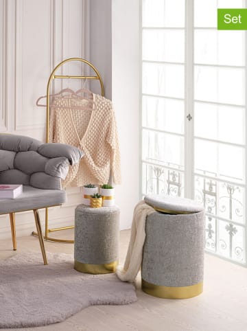 HanahHome 2-delige set: poefs "Comfort" grijs/goudkleurig