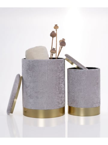 HanahHome 2-delige set: poefs "Comfort" grijs/goudkleurig