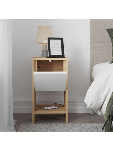 Scandinavia Concept Nachttisch "Ema" in Weiß/ Beige - (B)30 x (H)55 x (T)27 cm