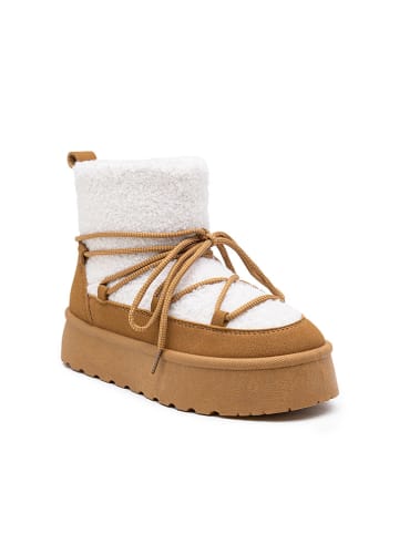 Foreverfolie Winterboots lichtbruin/wit