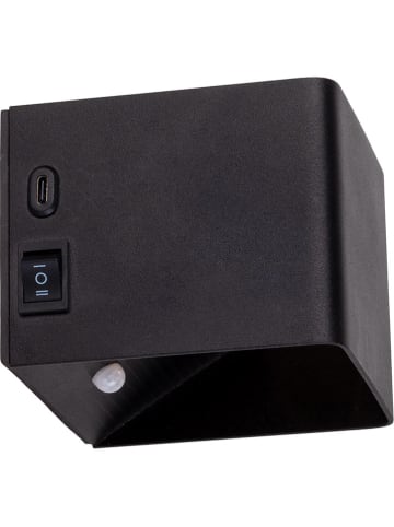 näve Ledwandlamp op accu "Cube" zwart - (B)10 x (H)8 x (D)10 cm