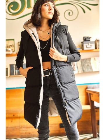 Olalook Wende-Longweste in Schwarz/ Beige