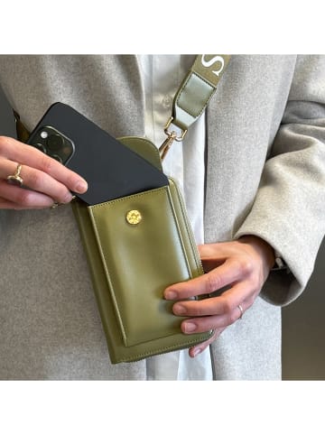 ATELIERS SAINT GERMAIN Leren smartphonetas kaki - (B)15 x (H)8 x (D)2 cm